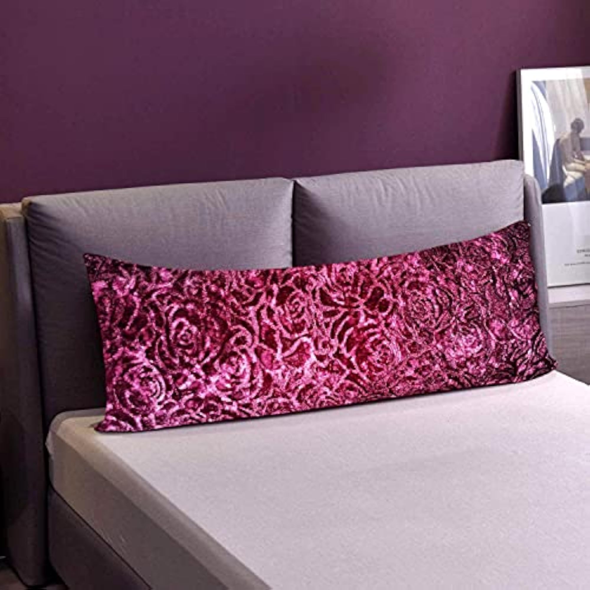 Flower Emboss Wine Polyester Long Body Pillow Cover